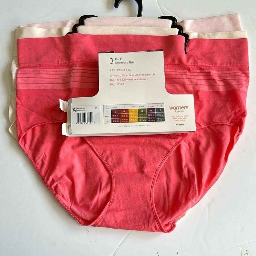 Warners Women’s 3 Pack Seamless Brief Size 2XL/9 Smooth Comfort Waistband Pantie